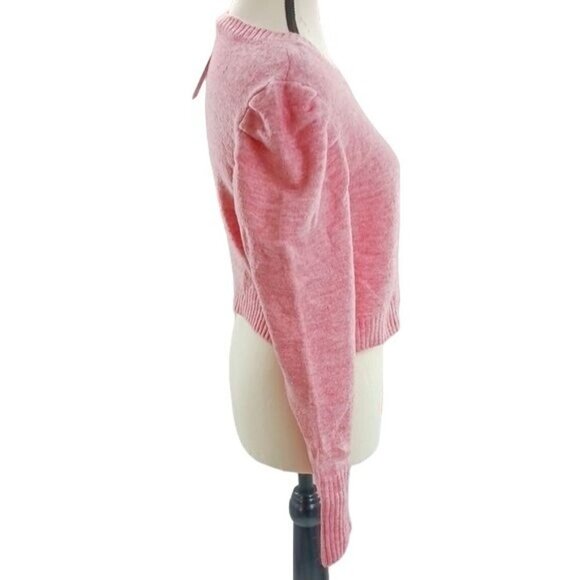 Wild Fable Sweater Pink Cropped Knit Puff Sleeve Womens - Picture 4 of 7